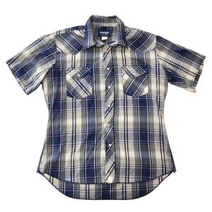 Vintage Wrangler Mens Western Pearl Snap Plaid Short Sleeve Shirt Size 16-16-1/2